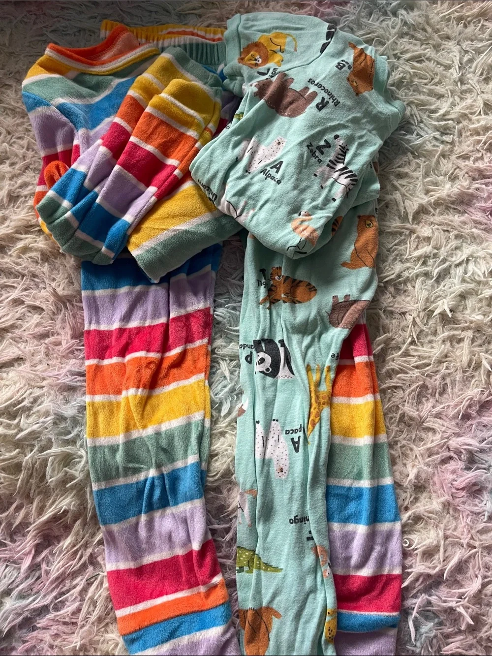 2 SETS Colorful Striped Kids Pajama Set with Animal Print Pants 5T kindergarten